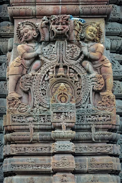 07 21 2007 Stone sculpture on outside wall of Mukteshwar Temple Bhubaneswar Orissa Orissa India