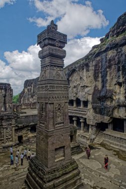 08 18 2006 The Stone Pillar at the Kailashanatha Temple Cave 16 One side of the courtyard,Elora near Aurangabad Maharashtra India.