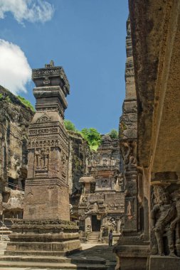 08 18 2006 The Stone Pillar at the Kailashanatha Temple Cave 16 One side of the courtyard,Elora near Aurangabad Maharashtra India.