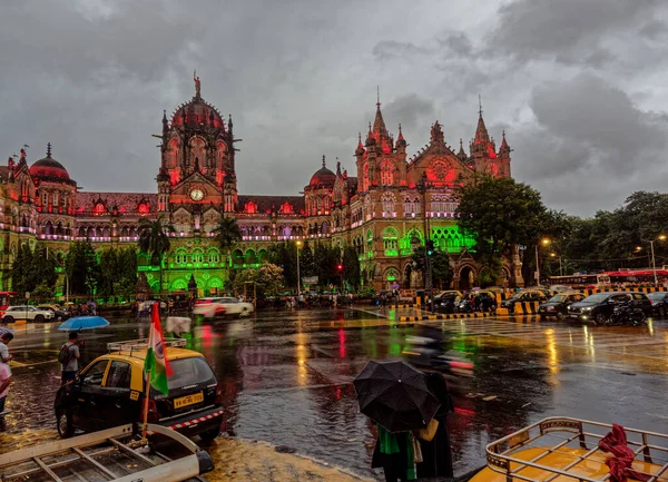 08 13 2022 Mumbai Celebrating 73rd Independence Day of India  CSMT in Tricolor Lighting Maharashtra India