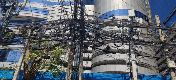 Babgkok Thajsko Listopadu 2021 Komunikační Kabel Dezorganizovaný Bangkoku — Stock fotografie