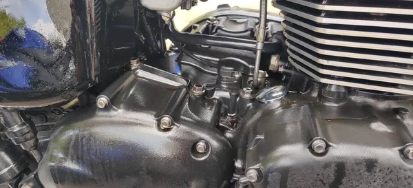 Motorcycle Oil Leaks Engine Compartment — Fotografia de Stock