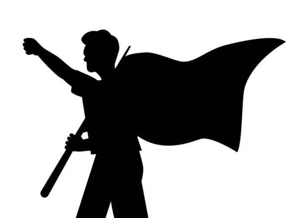 一个拿着国旗的年轻人的肖像 举起拳头抗议 强壮的男性身体的黑色轮廓 公众抵抗 人权的象征 — 图库矢量图片