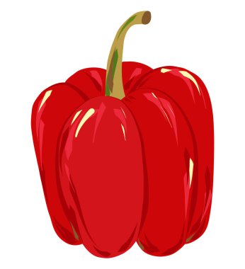 Yeşil saplı taze kırmızı dolma biber. Büyük vuruşlarda tatlı yaz biberinin gerçekçi çizimi. Sebze, yiyecek, mutfak teması dekorasyonu için modern sembol. Vektör illüstrasyon pankartı, etiket logosu