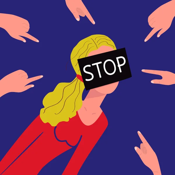Plakát Prevence Násilí Přestaň Šikanovat Silueta Dívky Zavřenou Tváří Zastavit — Stockový vektor