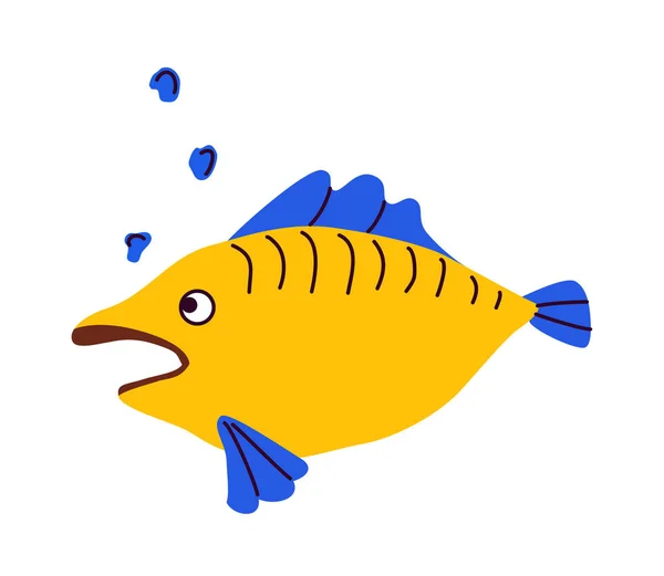 Charakter Karikatury Žlutomodrá Ryba Podmořský Obyvatel Vektorová Ilustrace Izolovaná Bílém — Stockový vektor