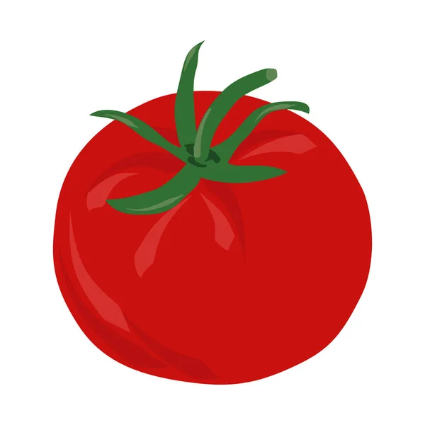 Tomate Vermelho Com Folhas Verdes Estilo Dos Desenhos Animados Com — Vetor de Stock