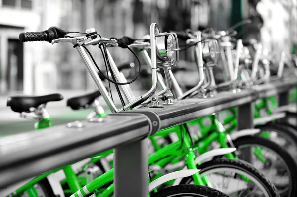 Rent a green bicycle — Stock Photo, Image