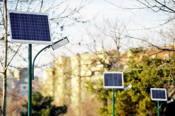 Photovoltaic public lighting in a park — Stock Photo, Image
