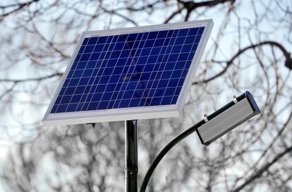 Photovoltaic public lighting in a park Stock Image