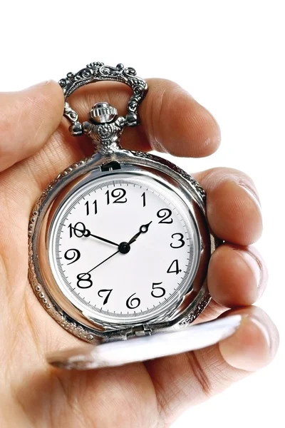 Tenendo la mano vecchio orologio da tasca — Foto Stock