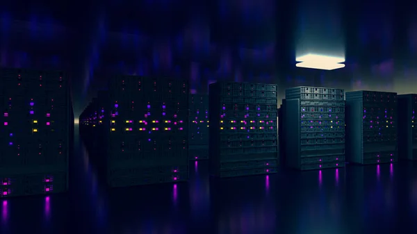 Server. Server room data center. Backup, mining, hosting, mainframe, farm and computer rack with storage information. 3d render — Stock Photo, Image