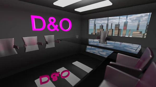 D and O. Directors and officers liability Insurance concept. Directors office with a large table and skyscrapers outside the window. 3d rendering — Stock Photo, Image