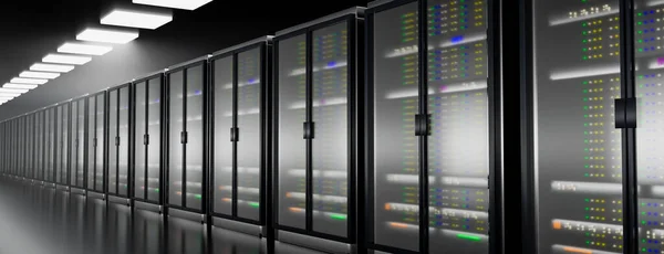 Server. Server room data center. Backup, mining, hosting, mainframe, farm and computer rack with storage information. 3d render — Stock Photo, Image