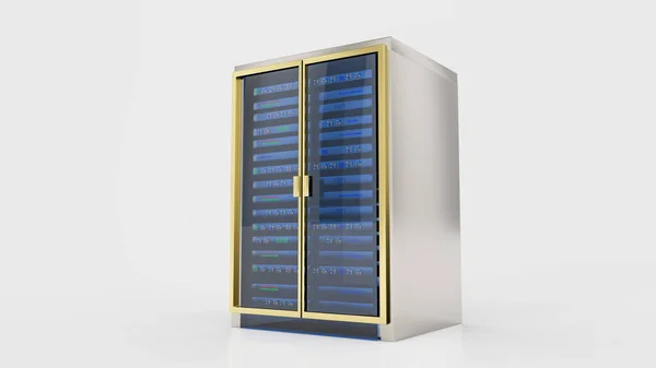 Современная серверная стойка. Стеллаж сервера. Изолированный на белом фоне. 3D рендеринг — стоковое фото