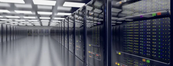 Server. Server room data center. Backup, mining, hosting, mainframe, farm and computer rack with storage information. 3d render — Stock Photo, Image