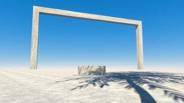 Ürün sunumu için minimum kozmetik arka plan. Geometrik alçı arka planda güneş gölgesi. Paketleme sunumu ve kozmetik için podyum. 3D görüntüleme. 3d illüstrasyon.