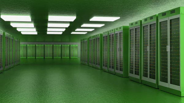 Servers. Servers room data center. Backup, mining, hosting, mainframe, farm and computer rack with storage information. 3d rendering — Stock Photo, Image