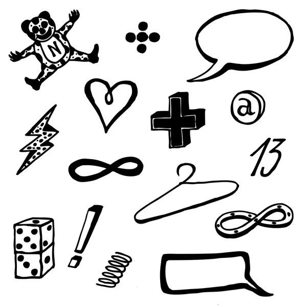 Doodle Sprechblasen, Icons und Objekte gesetzt — Stockvektor