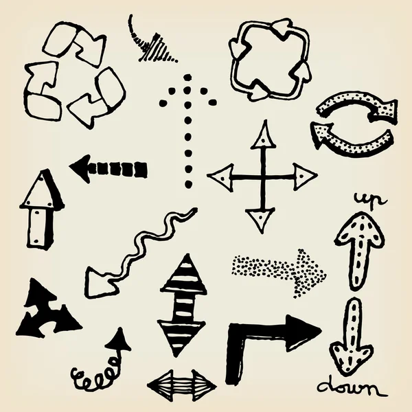 Hand Drawn Doodle Arrows Set — Stock Vector