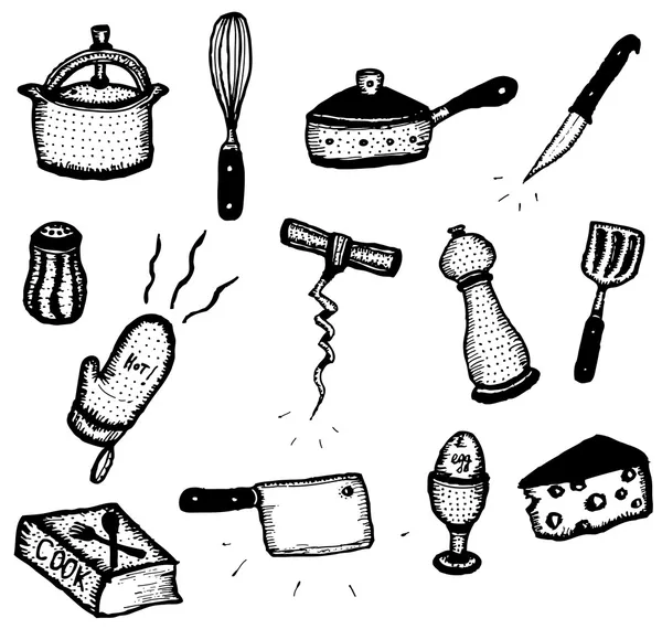 Doodle Cook Icone Set — Vettoriale Stock