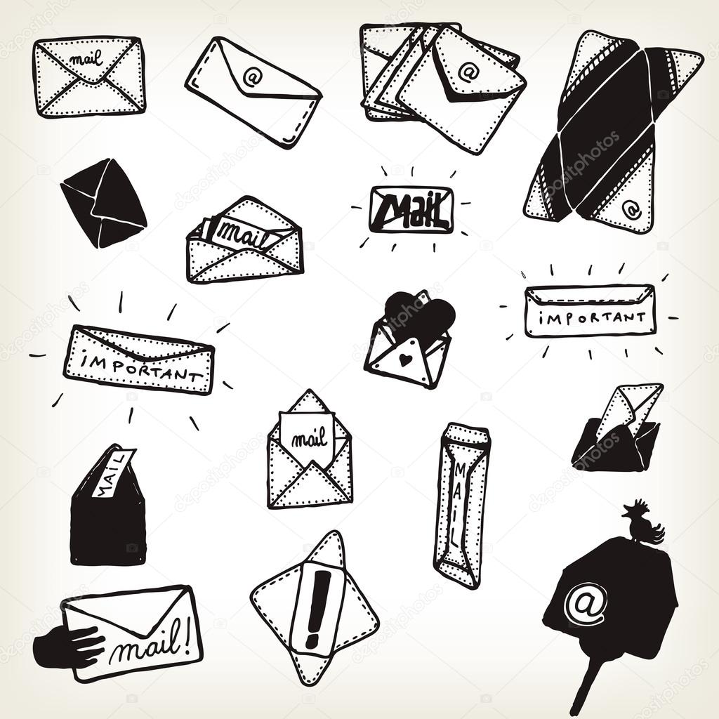 Doodle Email Icons And Envelopes Set