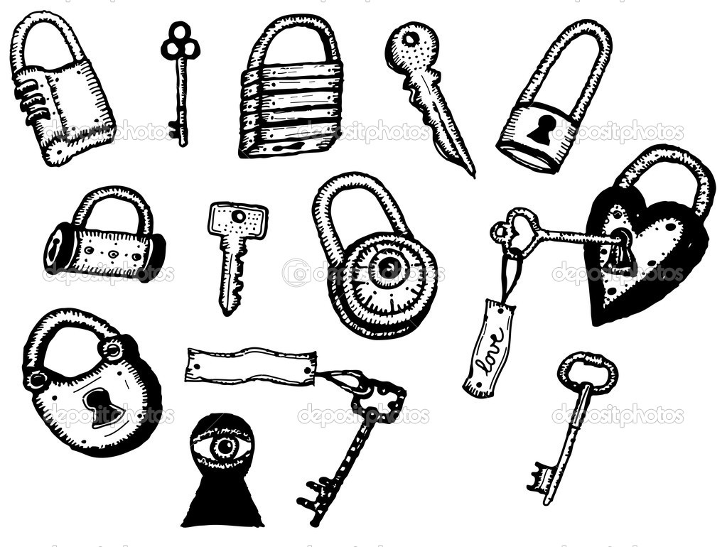 Padlock And Keys Security Icons Set