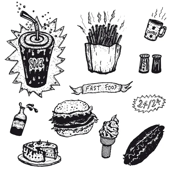 Comida rápida y hamburguesa restaurante iconos — Vector de stock