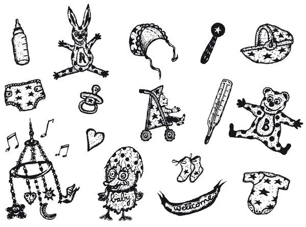 Doodle bebekler ve çocukluk Icons set