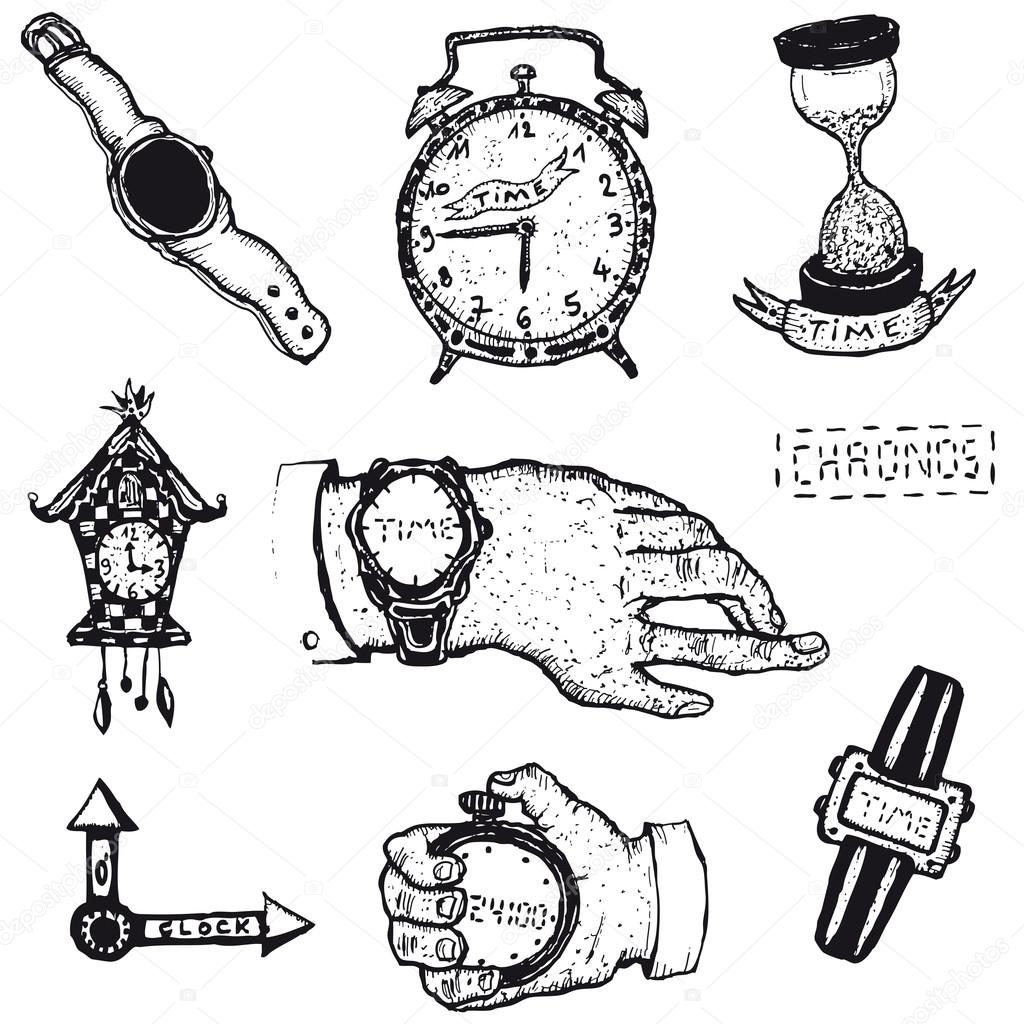Doodled time, watch and Clock Set