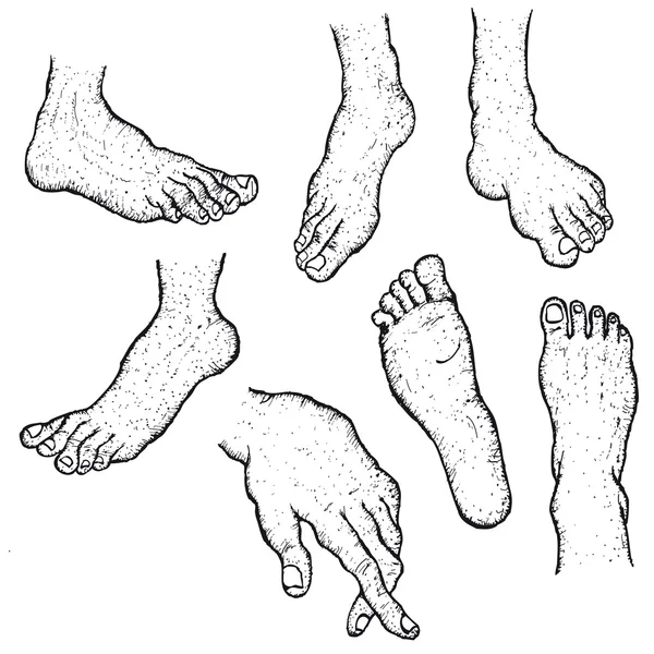 Ensemble de pieds humains dessinés à la main — Image vectorielle