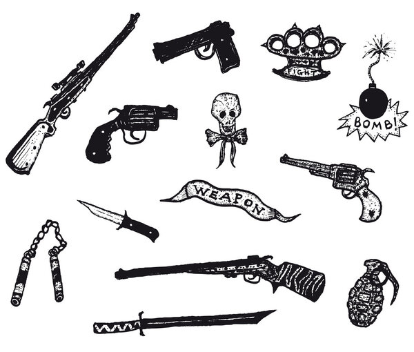 Guns, Revolver, Weapons And Rifles Set