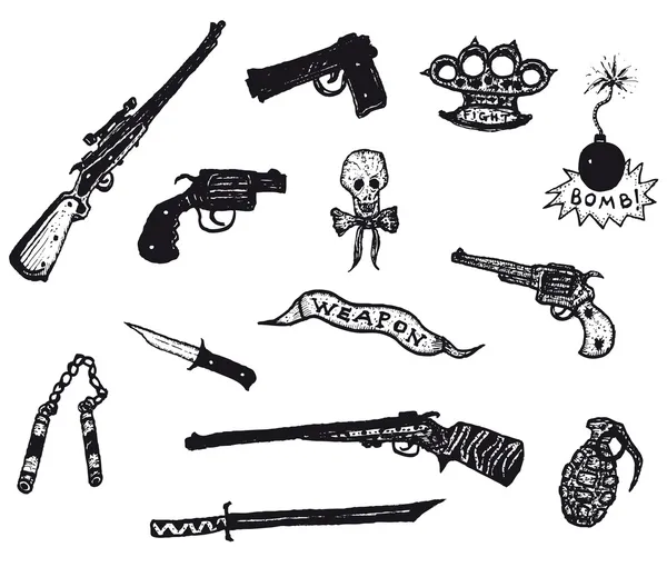 Guns, Revolver, Weapons And Rifles Set Royalty Free Stock Illustrations
