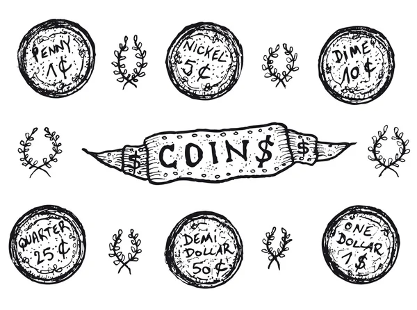Doodle sada nás mince Vektorová Grafika