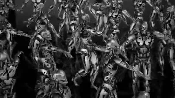 Роботы танцуют в темной бане — стоковое видео