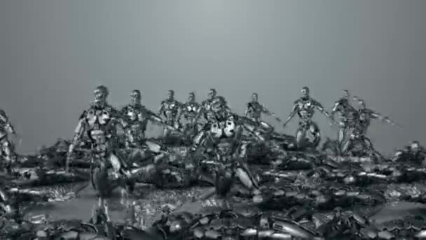 Exército de robôs morrendo — Vídeo de Stock
