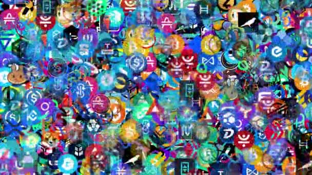 Kripto Pazarı - Farklı şifreli paraların logoları — Stok video