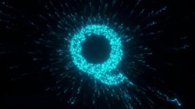 Gelecekçi Parçacıkları olan Q Harfi. Yüksek kalite 4k görüntü