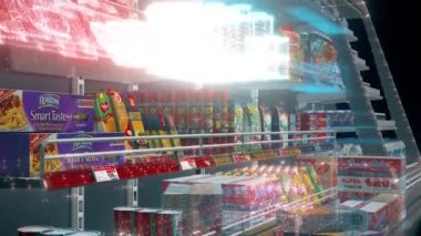 Dijital Süpermarket Rafları Hologram 4k. Yüksek kalite 4k görüntü
