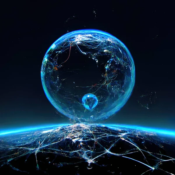 Abstract Tech Earth Globalization in 3d Motion Graphic. Concept Transmit Ai Networking on Fiber Optic. High quality 3d illustration