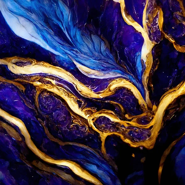 Luxury abstract fluid art painting in alcohol ink technique, mixture of blue and purple paints. High quality 3d illustration