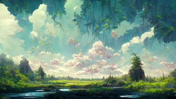 Download Enjoy The Beauty Of The Animeinspired Landscape Wallpaper   Wallpaperscom