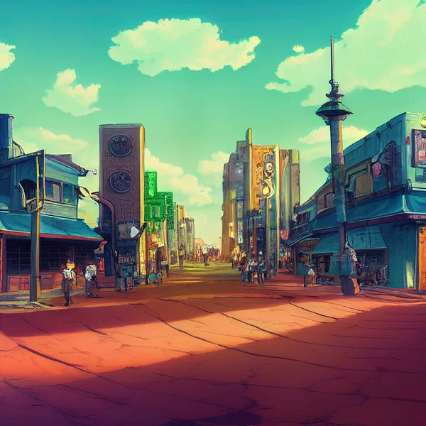 anime style empty city street. High quality 3d illustration