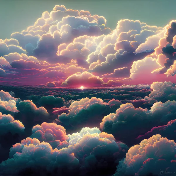 anime evening clouds 4. High quality 3d illustration