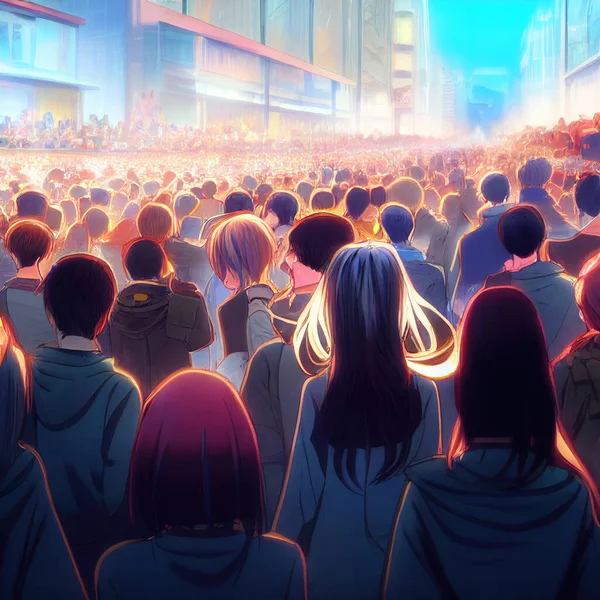 crowds background anime style. High quality 3d illustration