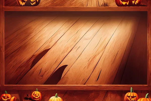 Empty wooden table - Halloween background ,toon style, anime style, cartoon style v1