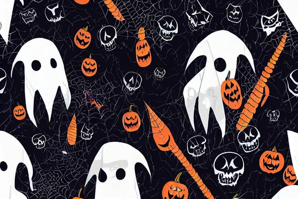 Ghost pattern Halloween spooky wallpaper scarf isolated tile background devil evil cartoon illustration doodle gift wrap paper design ,toon style, anime style, cartoon style v1