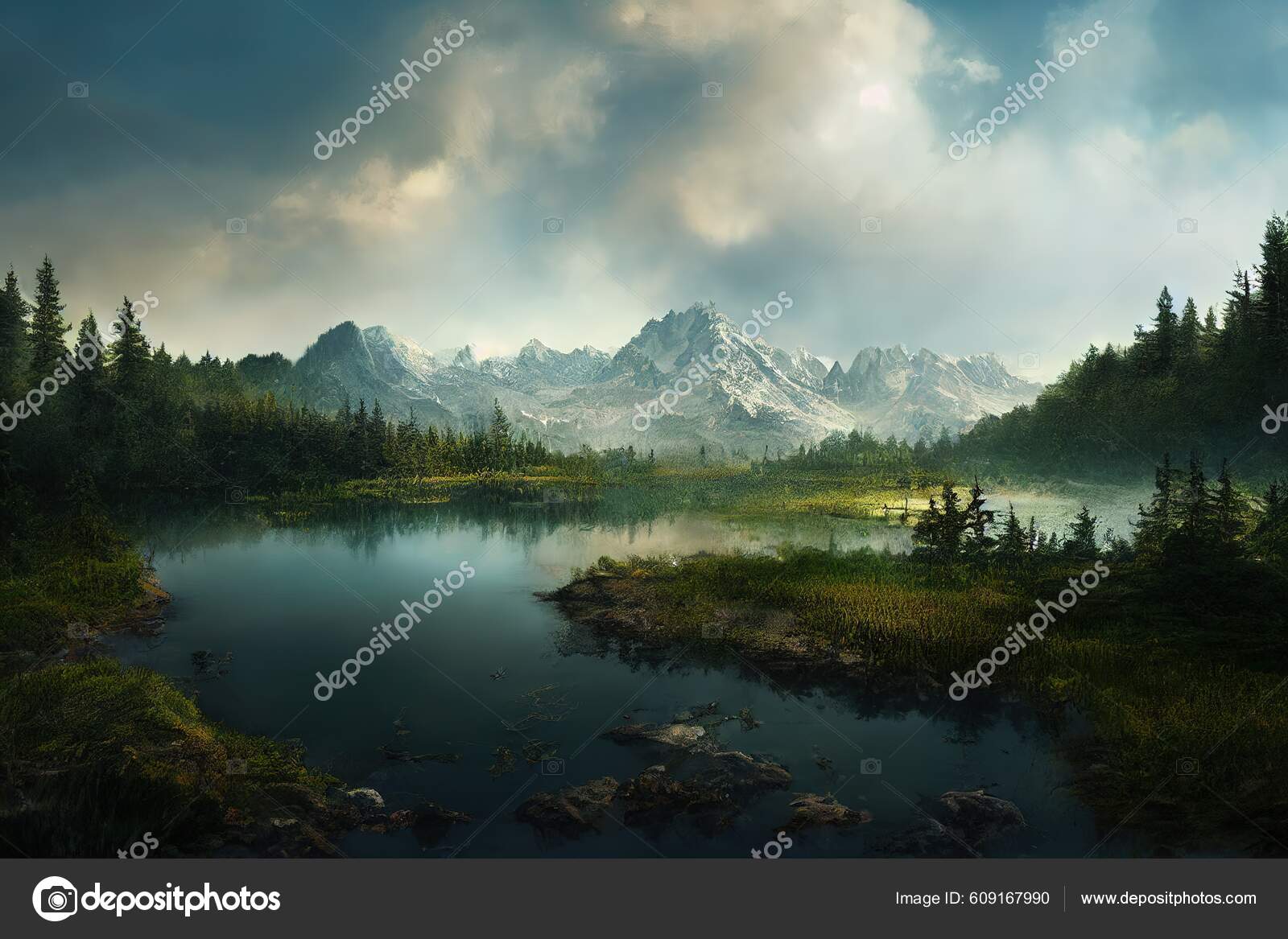 Floresta Escura Paisagem Panorama Fantasia Estilo Anime Estilo