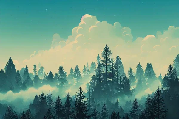 Floresta Escura Paisagem Panorama Fantasia Estilo Anime Estilo