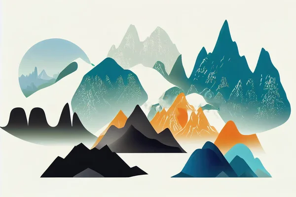 Set of abstract nature or outdoor mountain silhouette, Mountains and travel icons for tourism organizations or outdoor events and mountains leisure, illustration EPS,8 EPS,10 anime style